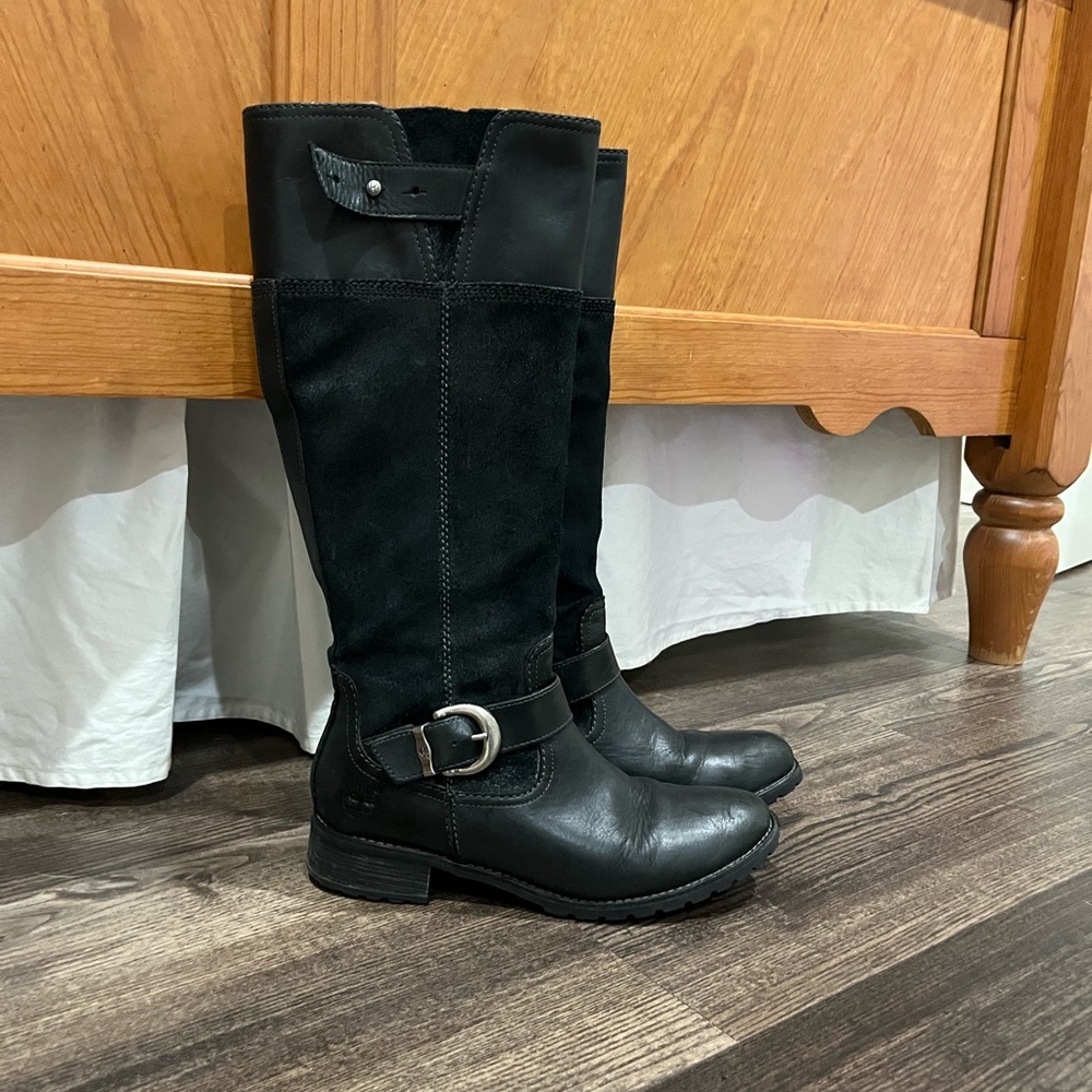 Timberland black leather and suede riding boots
